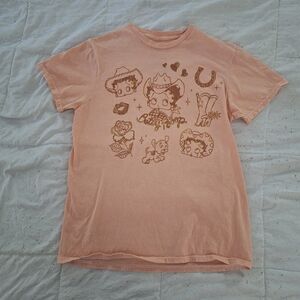 Women's Betty Boop Official Cowgirl Graphic Peach Sparkle Cute T-Shirt